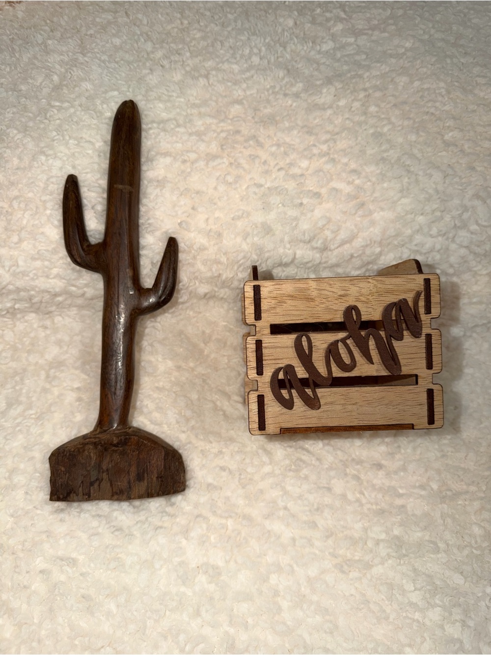 Wooden Aloha And Hand carved Cactus Home Decor - Natural Brown